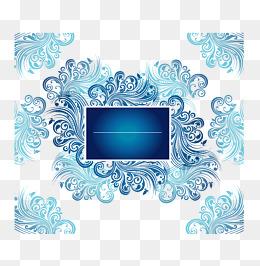 矢量手绘蓝色花纹边框