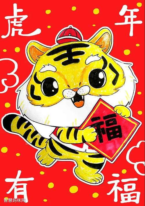 新春虎年题材简笔画卡通风格虎到福到