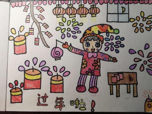 过年啦,过年啦,爆竹声中一岁除虽然过年没有放炮,把放炮的情景画出来