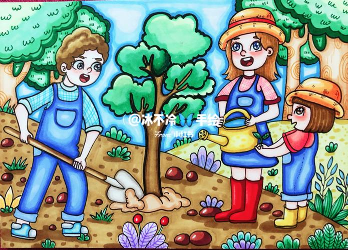 儿童画(劳动主题植树节)_植树节去哪玩_儿童画_母婴