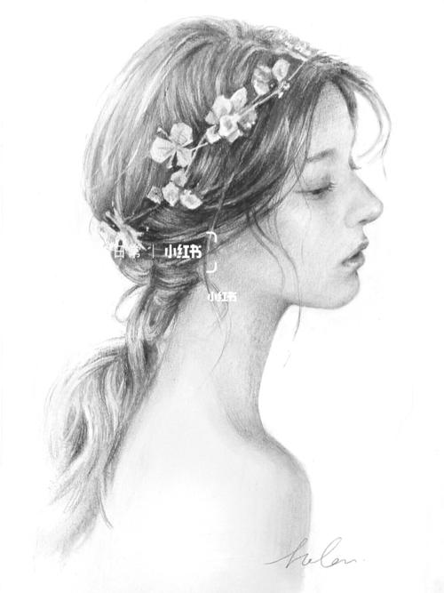 素描人物女生侧面(原创)_素描_人文_绘画