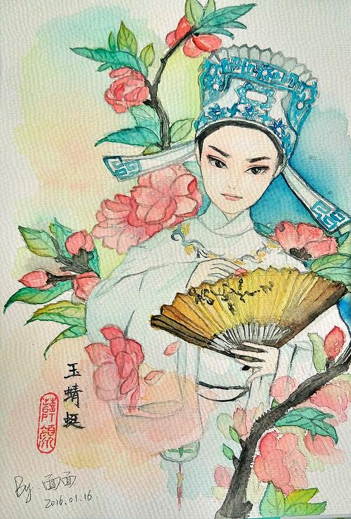 戏曲水彩插画——越剧【玉蜻蜓】