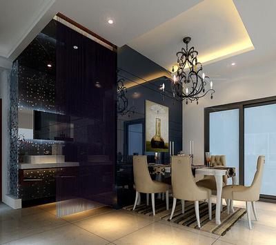 现代简约风格餐厅黑烤漆玻璃背景墙装修效果图现代