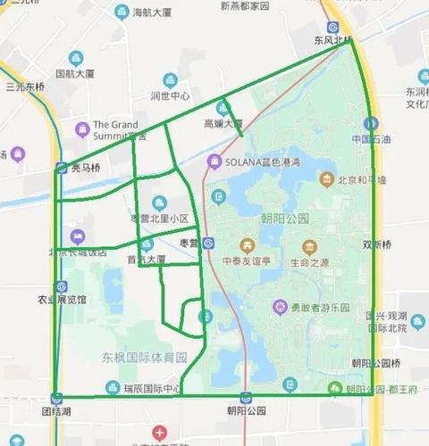 朝阳公园周边街景采集路线图