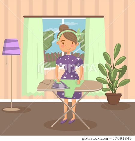 插图素材: woman housewife ironing clothes on an ironing
