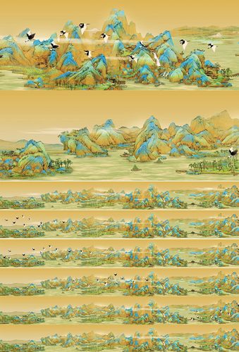 9k千里江山图水流瀑布 动物行走动画都非常细致,需要更高清8k以上片源