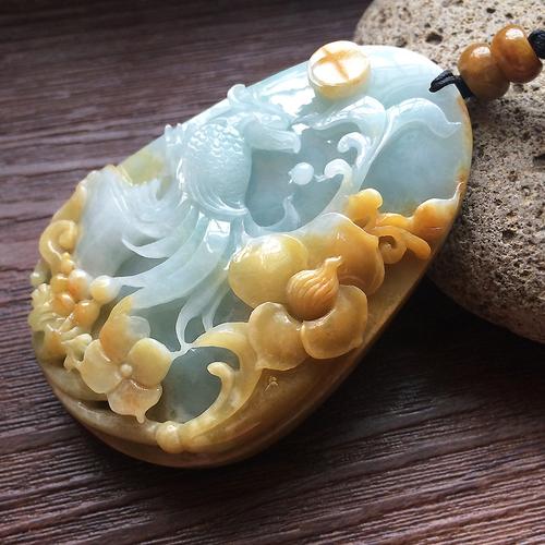 【灵秀珠宝】天然a货翡翠糯种黄翡鹦鹉/花鸟挂件