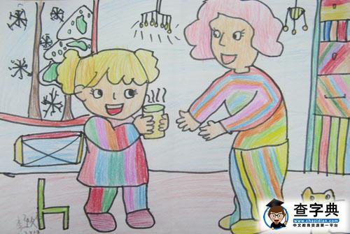 新年拜年儿童简单彩色铅笔画