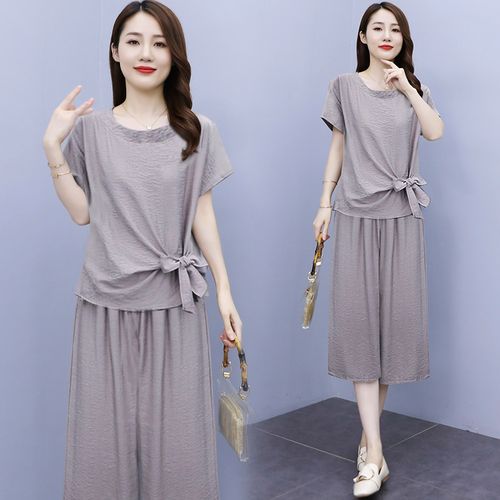 2021夏季新款冰丝棉麻套装女装洋气减龄宽松休闲亚麻