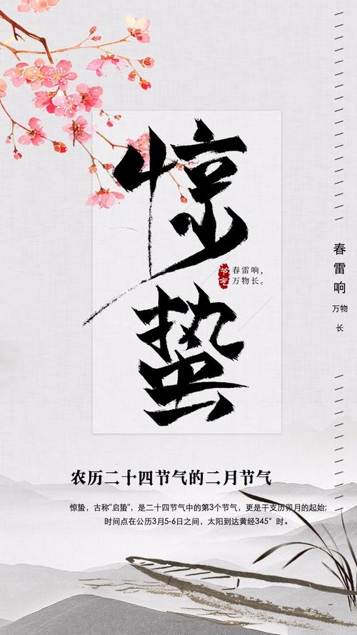 惊蛰二十四节气唯美早安日签祝福海报