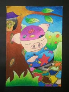 午睡的小猪!油画棒