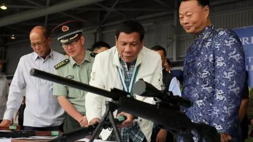 菲律宾总统在菲律宾克拉克空军基地举行的中国武器移交仪式上,查看