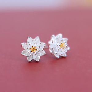 s925纯银耳钉小莲花耳饰彩银耳钉素银耳钉时尚耳环精品女士送女友
