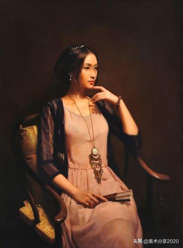 写实油画美女作品,大师所画,端庄典雅,十分诱人