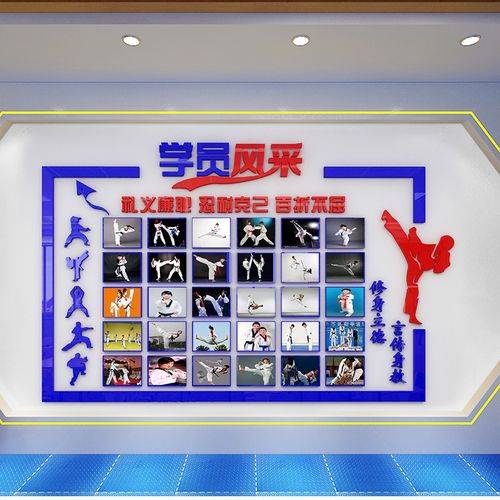 学员风采照片墙亚克力自粘武馆墙面装饰贴3d立体跆拳道馆装饰墙贴