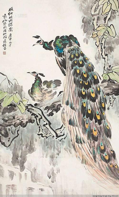 袁晓岑画孔雀