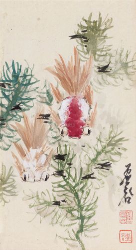 虚谷金鱼 纸本 镜片