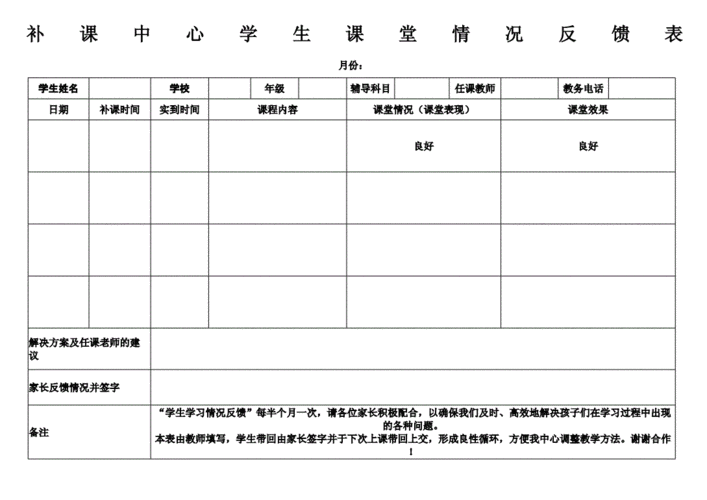补课中心学生课堂情况反馈表.docx 2页