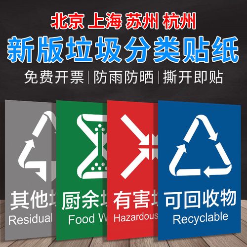 干垃圾湿垃圾有害垃圾厨余垃圾标签标志生活不可回收垃圾桶分类标识