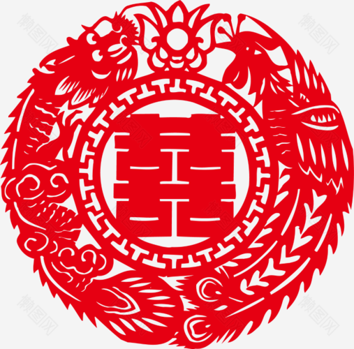 红色剪纸矢量图案图片尺寸1910*1双喜图片大全 图案喜字剪纸纹样龙凤