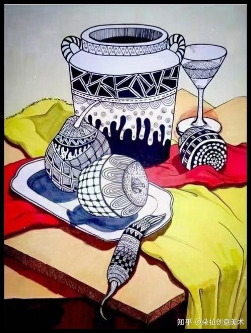 素材|线描与色彩的搭配-静物装饰画