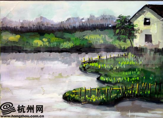 来自马尾松画社的2000级学生作品《西溪湿地》.
