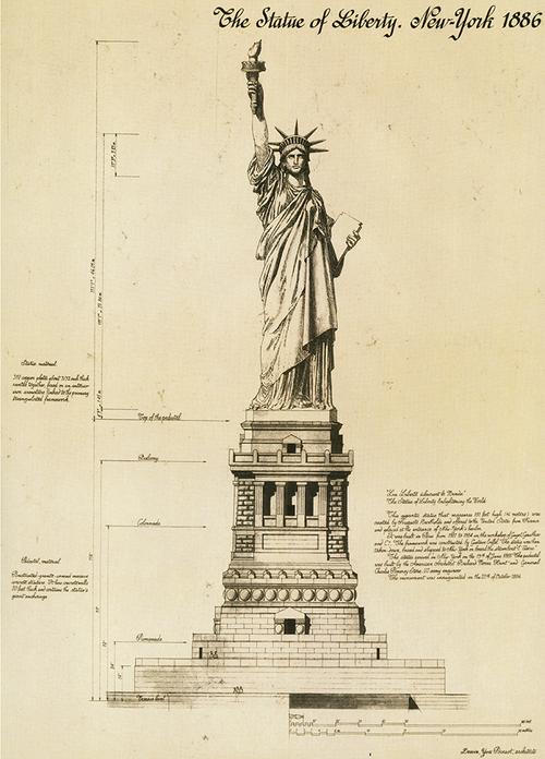 欧式建筑素描画自由女神像装饰画建筑结构画d