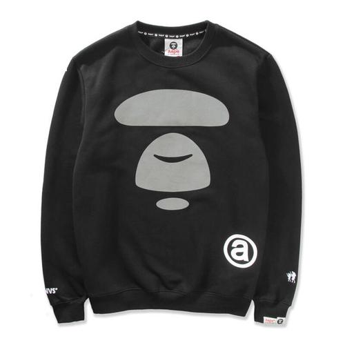 aape 2015潮牌时尚情侣款休闲印花圆领保暖加绒卫衣 黑色 xxl