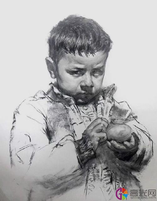 儿童素描头像带手范画,儿童素描人头像绘画步骤