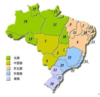 巴西地图及各州分布
