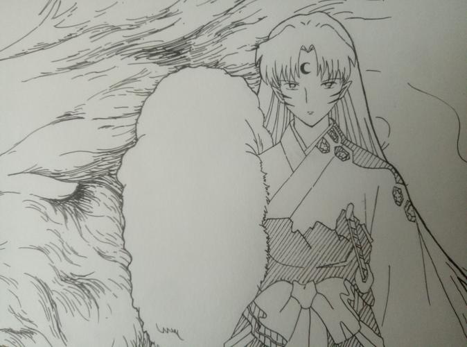 杀生丸黑白钢笔画-来自犬夜叉