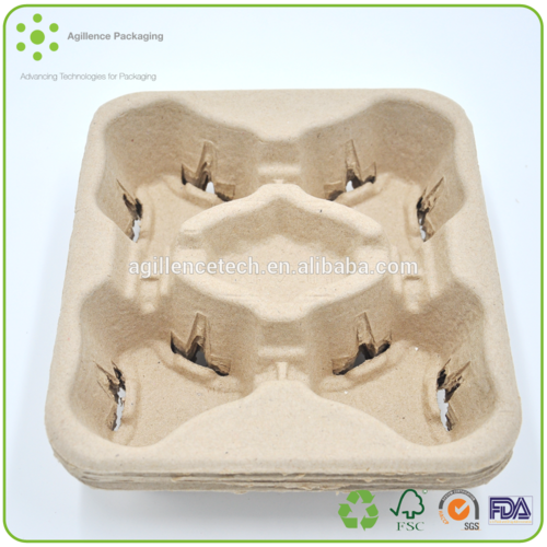 natural color sugarcane fibers disposable paper pulp 2 cup tray