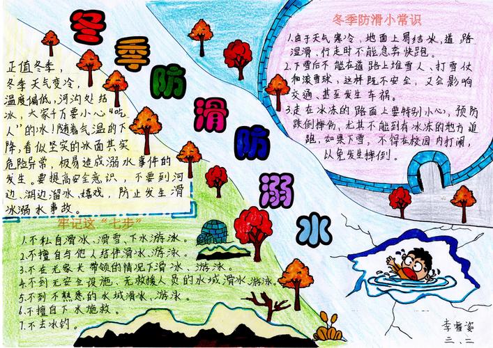 青苗班 冬季防滑冰防溺水主题手抄报