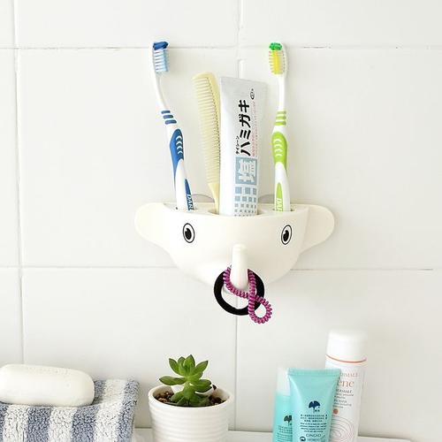懒角落 情侣牙刷架套装 创意大象挂架 吸盘牙膏牙具盒套装62489