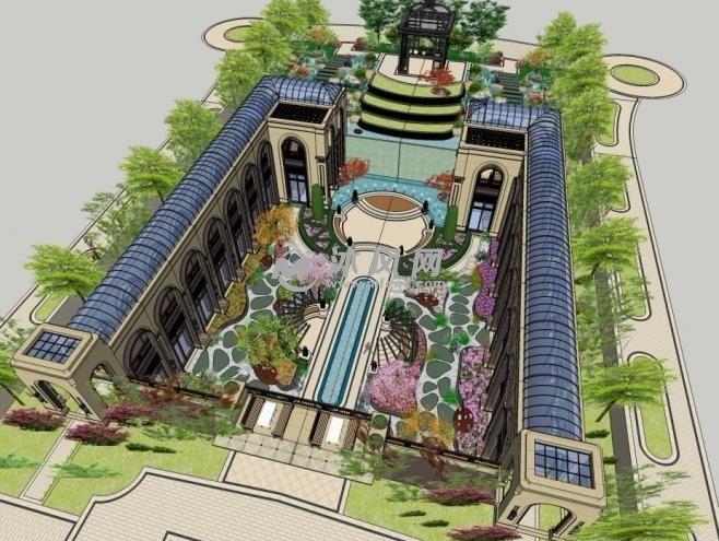现代主义风格建筑精致园林小区设计模型