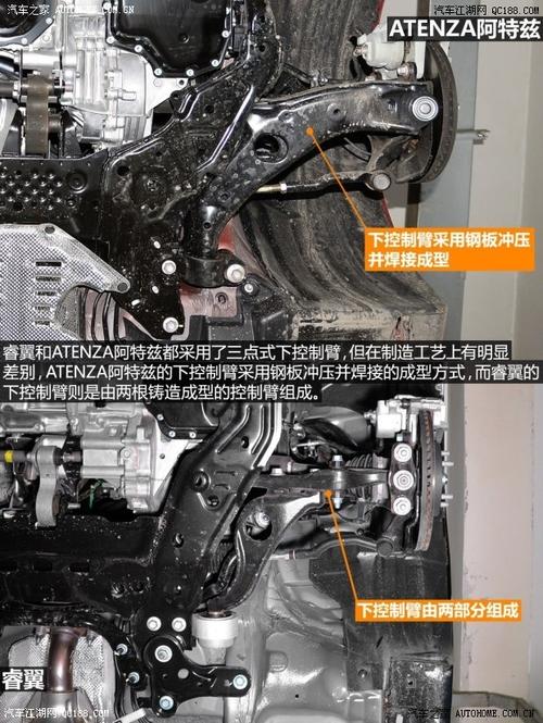 底盘有较大的变化 睿翼/阿特兹底盘对比