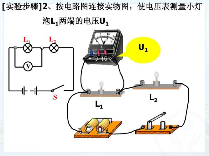 [实验步骤]2,按电路图连接实物图,使电压表测量小灯 泡l1两端的电压