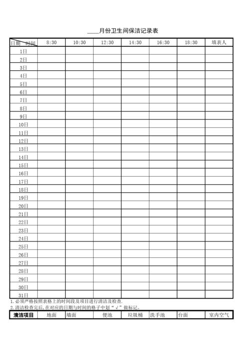 卫生间清洁记录表