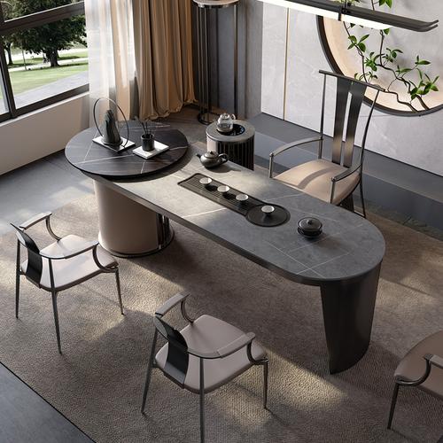 现代茶桌轻奢高端简约办公室高档岩板茶台办公桌茶几