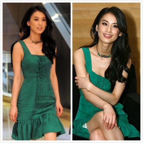 黄圣依的气质可真富贵选择裙子这么绿清新可爱却很有阔太范