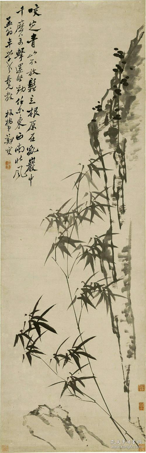 郑板桥-竹石乱岩图轴.尺寸51.85*160.51厘米.宣纸水墨原色微喷印制