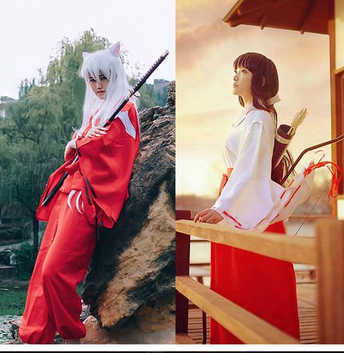 桔梗巫女cos振袖和服犬夜叉cos服动漫cosplay红色服装全桔梗巫女套装