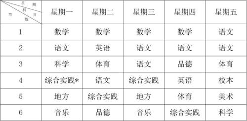 四年级课程表