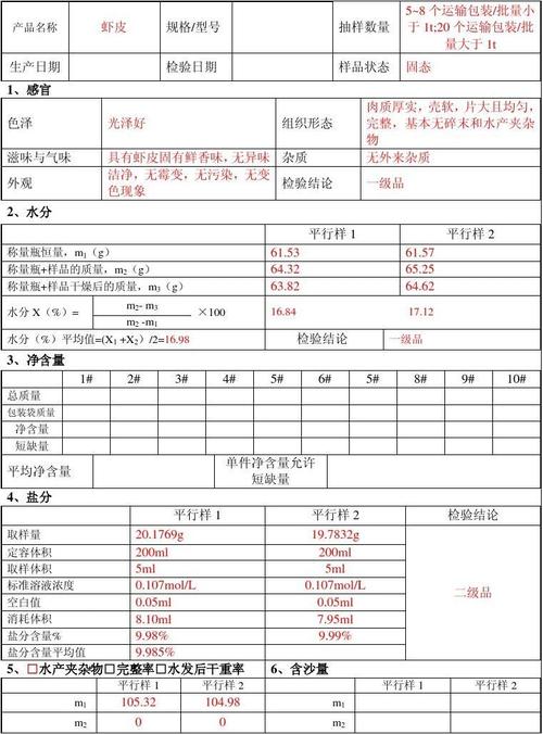 虾皮1,检验原始记录
