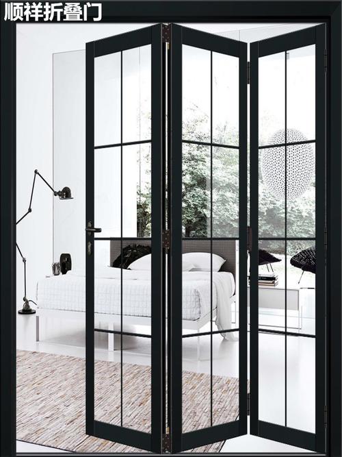 顺祥安居移门网红窄边黑框淋浴房衣柜隔断折叠门玻璃三联动推拉门