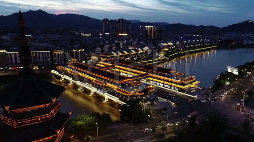 航拍江西赣州石城县城古塔文化廊桥宝福院塔