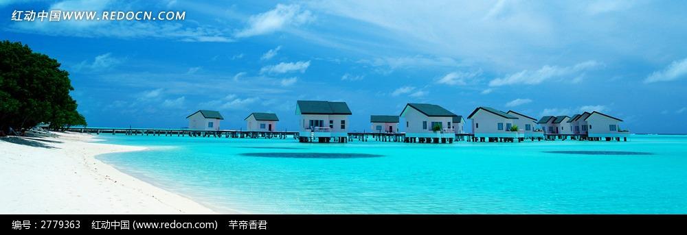 沙滩海水和房子淘宝店招背景jpg素材免费下载_红动中国