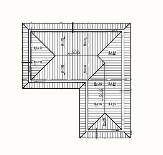 四层平面图 屋顶做了有组织排水的坡屋顶. △西立面图