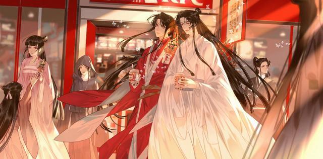 《天官赐福》肯德基同人图,花怜一起吃甜筒,也甜到了