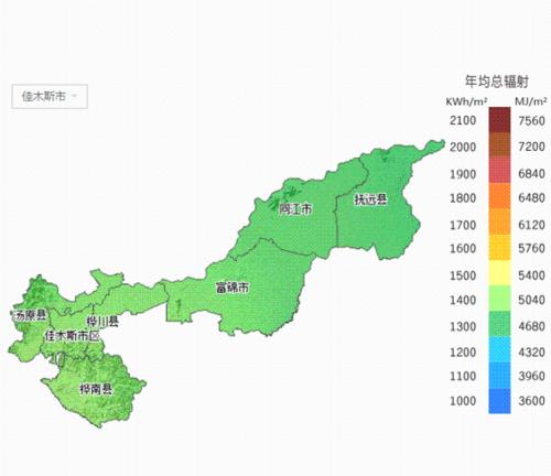 佳木斯市——年均总辐射